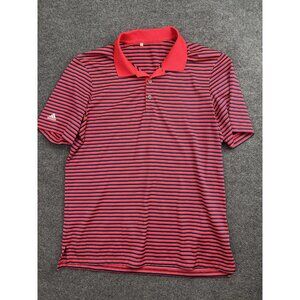 Adidas Polo Shirt Mens Large Red Navy Stripe Golf Performance Lightweight Top